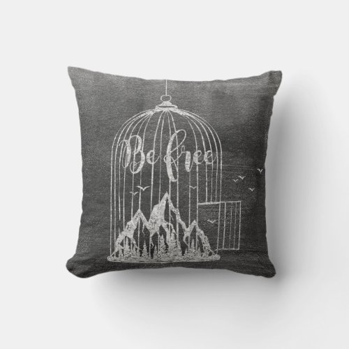 Bee Free Out Of Cage Birds Silver Gray Grungy Throw Pillow