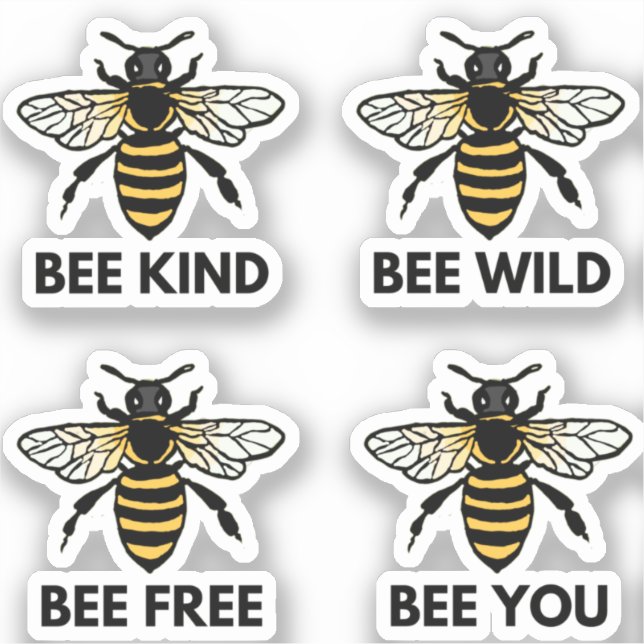 Bee Free Wild Kind You Bumblebee Illustrated Sticker (Front)