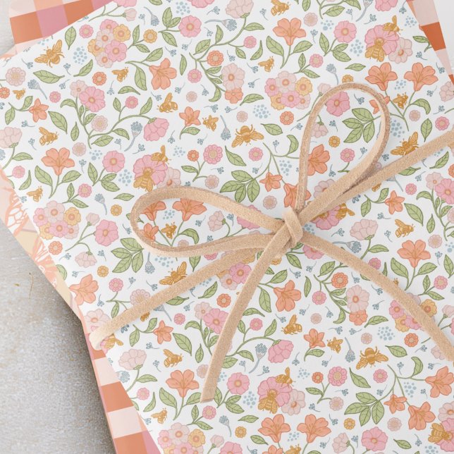 Bee Garden Floral Matching Set Wrapping Paper Sheets (Creator Uploaded)
