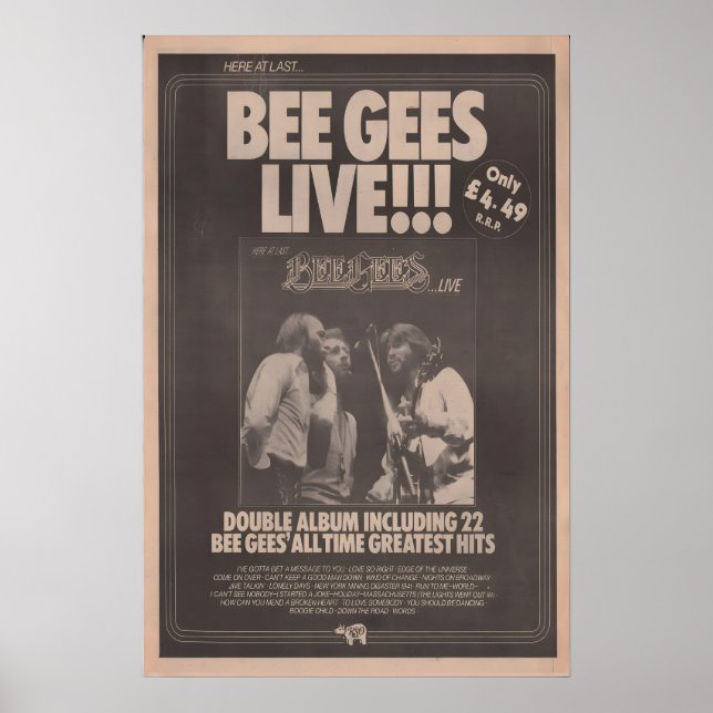 BEE GEES - original NME Poster 1977 - Live - Barry (Front)