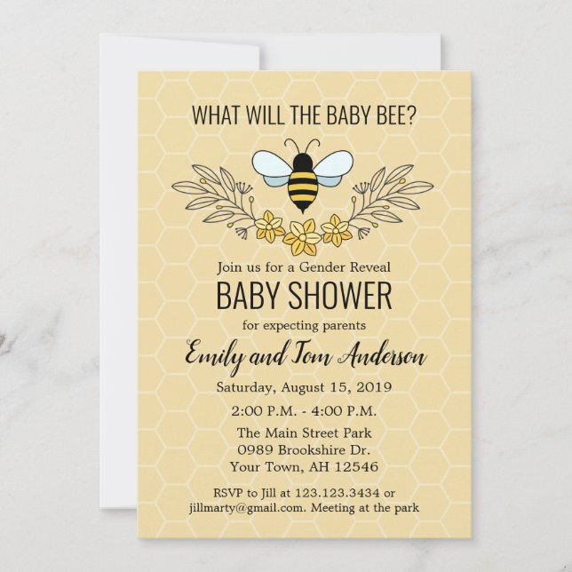 Bee Gender Reveal Baby Shower Invitation (Front)