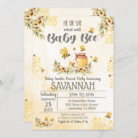 Bee Gender Reveal Baby Shower Invitation Spring