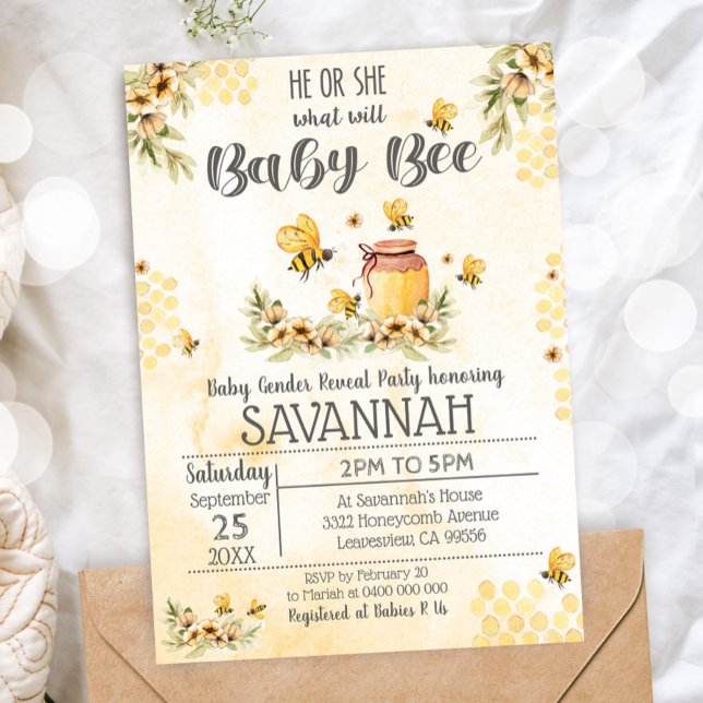 Bee Gender Reveal Baby Shower Invitation Spring (Creator Uploaded)