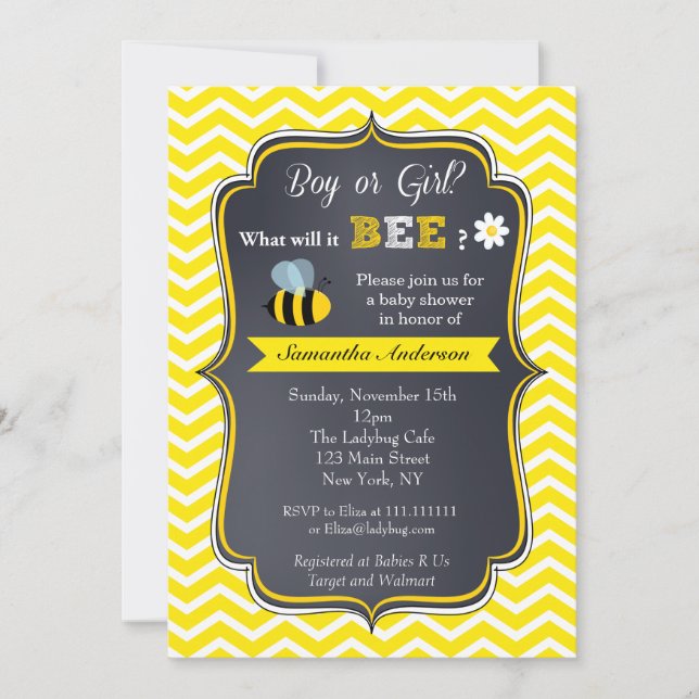 Bee Gender Reveal Baby Shower Invitations (Front)