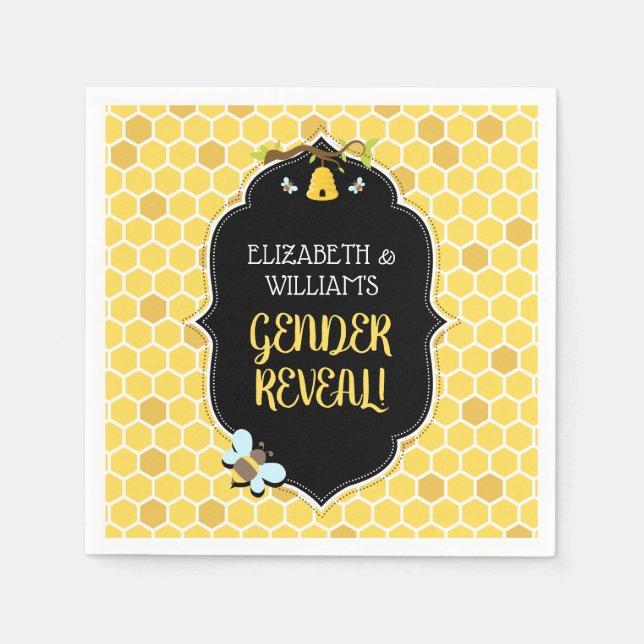 Bee Gender Reveal Baby Shower Napkins (Front)
