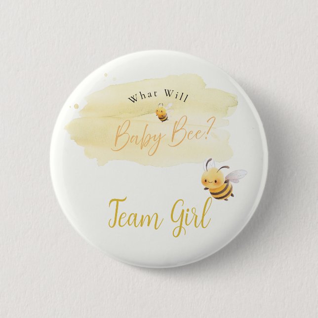Bee Gender Reveal Button Team Girl (Front)