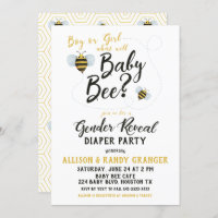 Bee Gender Reveal Diaper Party Invitation