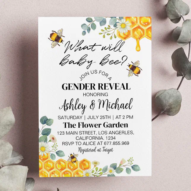 Bee Gender Reveal He Or She Invitation | Zazzle