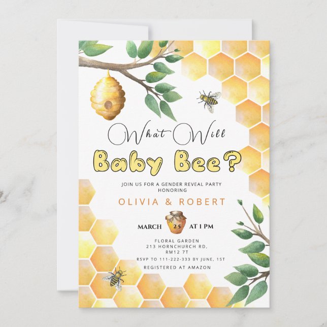 Bee gender reveal invitation (Front)