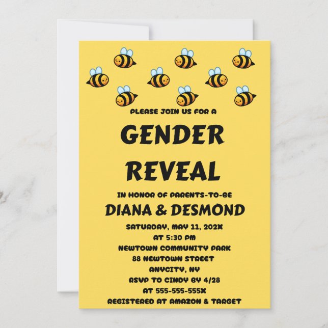 Bee Gender Reveal Invitation (Front)