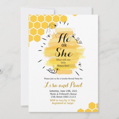 Bee Gender Reveal Invitation