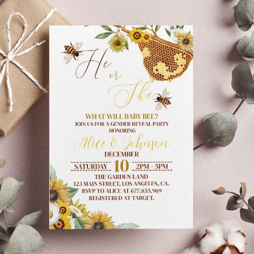 Bee Gender Reveal Invitation He Or She