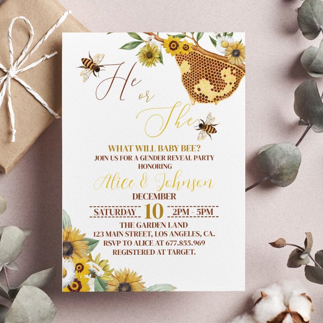 Bee Gender Reveal Invitation He Or She (Creator Uploaded)