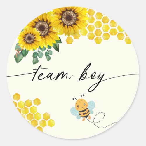 Bee Gender Reveal Party Team Boy Classic Round Sticker
