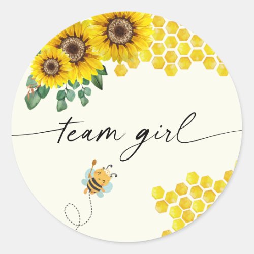 Bee Gender Reveal Party Team Girl Classic Round Sticker