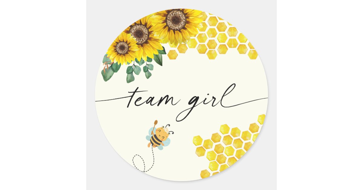 Bee Gender Reveal Party Team Girl Classic Round Sticker | Zazzle