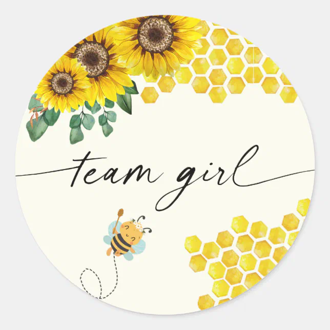 Bee Gender Reveal Party Team Girl Classic Round Sticker | Zazzle