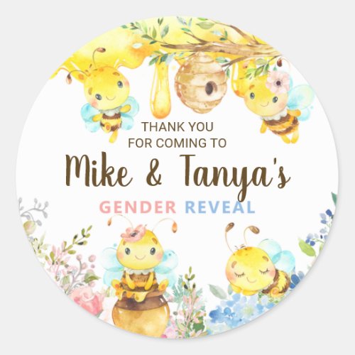 Bee gender reveal thank you stickers bumblebee classic round sticker