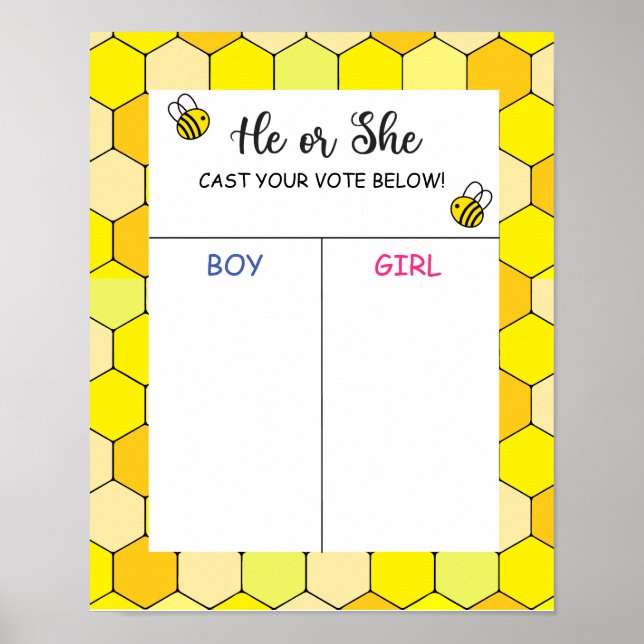 Bee Gender Reveal Voting Board Poster (Front)