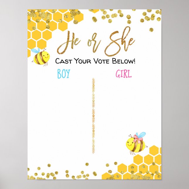 Bee Gender Reveal Voting Board Poster (Front)