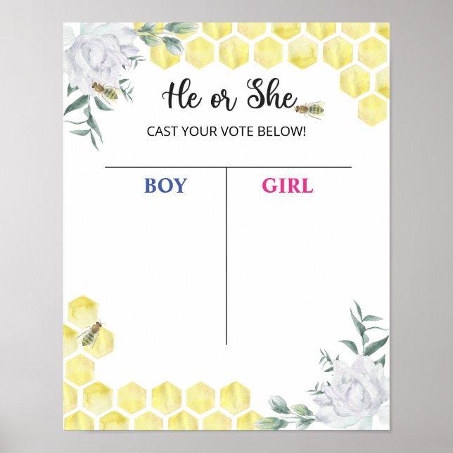 Bee Gender Reveal Voting Board Poster (Front)