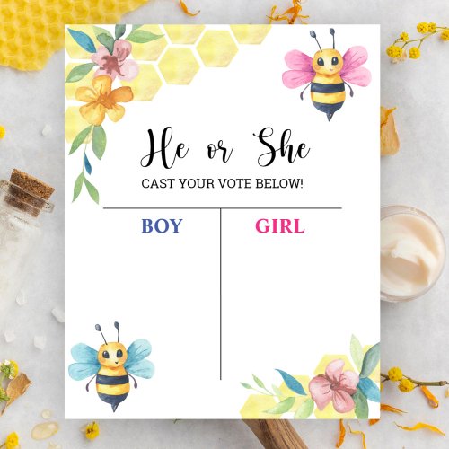 Bee Gender Reveal Voting Board Poster