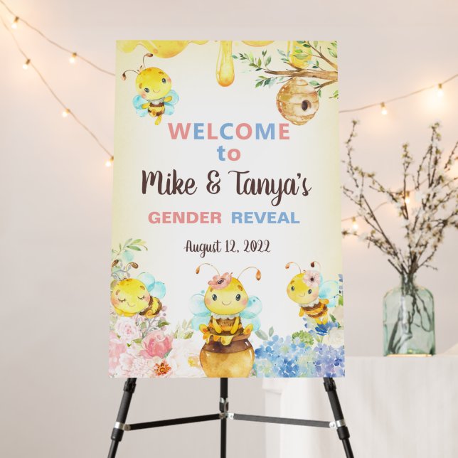 Bee gender reveal welcome sign, bumblebee. foam board (In Situ (Stand))