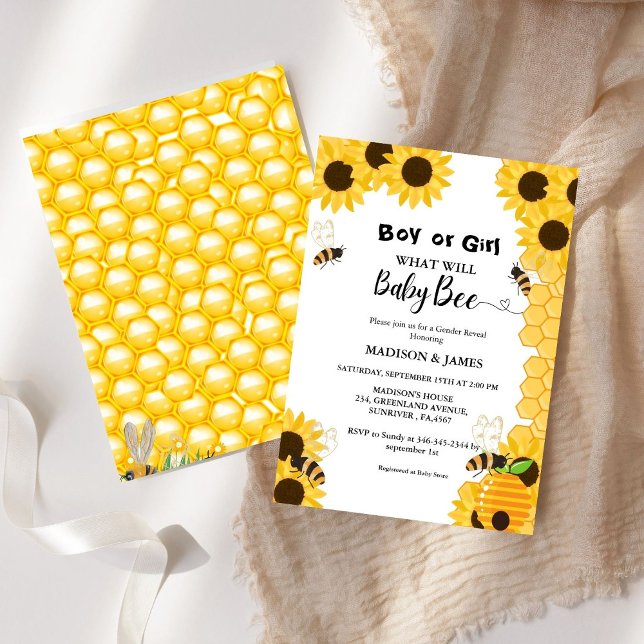 Bee gender reveal what will baby bee invitation (Creator Uploaded)