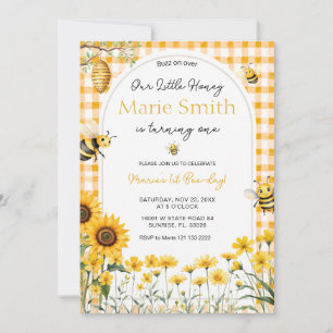 Bee Gingham Our Little Honey Is Turning One Invitation