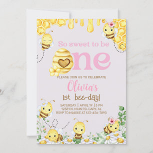 Bee girl 1st birthday invite, bumblebee, honeybee. invitation