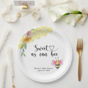 Bee girl baby shower - sweet as can bee paper plates