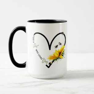 BEE GIRL Black Heart Sunflower Quote Mug