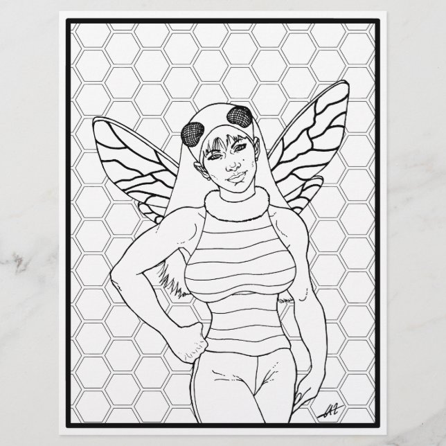 Bee Girl - Coloring Page. (Front)