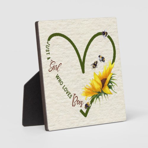 BEE GIRL Honeybee Heart Sunflower Plaque