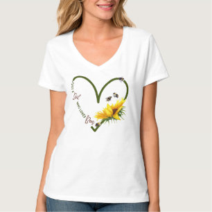 BEE GIRL LOVE Watercolor Sunflower Heart V-neck T-Shirt