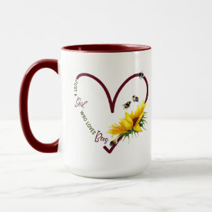 BEE GIRL Red Heart Sunflower Quote Mug