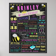 Bee Girls First Birthday Poster