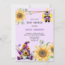 Bee Gnome in Purple and Yellow Floral Baby Shower Invitation