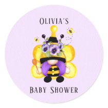 Bee Gnome Purple Yellow Baby Shower Classic Round Sticker