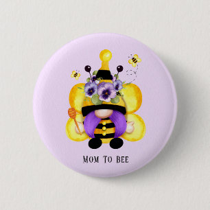 Bee Gnome Purple Yellow Baby Shower Mom To Bee Button