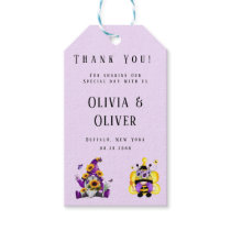 Bee Gnome Purple Yellow Baby Shower Thank You Gift Tags