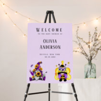 Bee Gnome Purple Yellow Baby Shower Welcome Sign