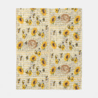 Bee Gnome Sunflower  Fleece Blanket