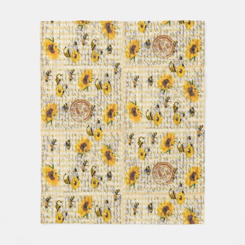 Bee Gnome Sunflower  Fleece Blanket
