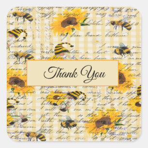 Bee Gnome Sunflower Square Sticker