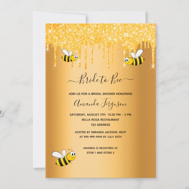 Bee gold drips bridal shower invitation (Front)