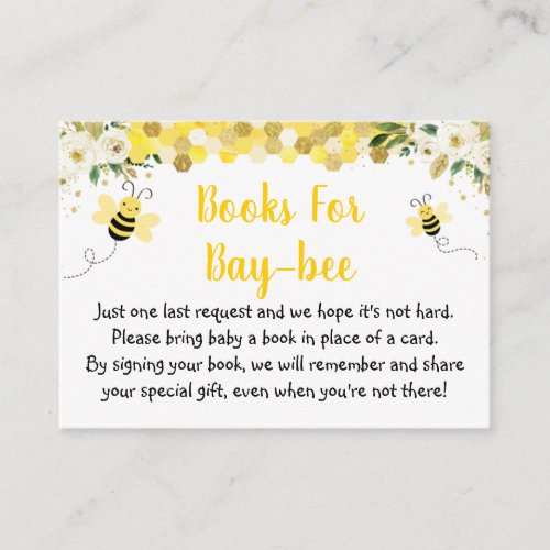 Bee Gold Floral Baby Shower Book Request Enclosure Card