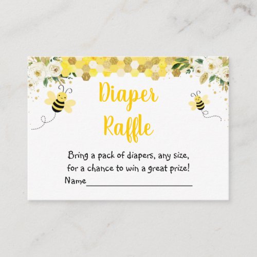 Bee Gold Floral Baby Shower Diaper Raffle Enclosure Card