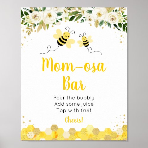 Bee Gold Floral Baby Shower Mimosa Bar Sign