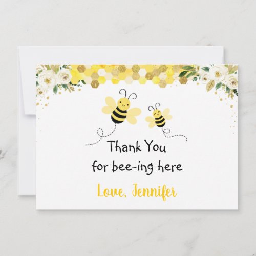 Bee Gold Floral Baby Shower Thank You